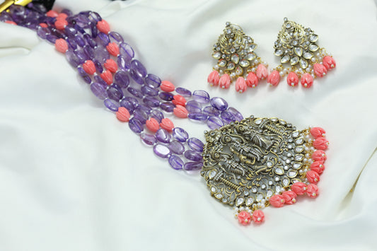 Victorian Rama Parivar Polki Necklace Set - Tulip Beads