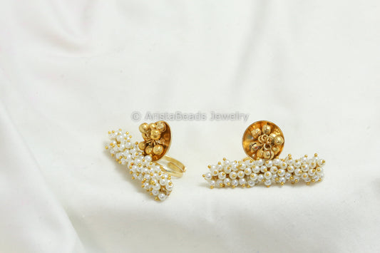 Gold Pearl Ghungroo Adjustable Ring