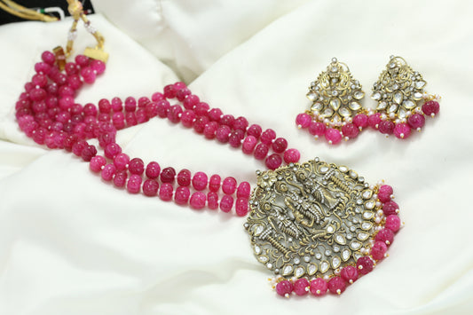 Victorian Rama Parivar Polki Necklace Set - Melon Beads