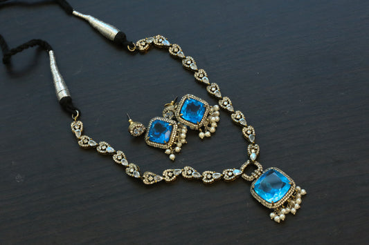 Victorian CZ And Hydo Stone Necklace Set - Deep Blue