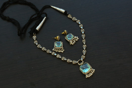 Victorian CZ And Hydo Stone Necklace Set -Aqua