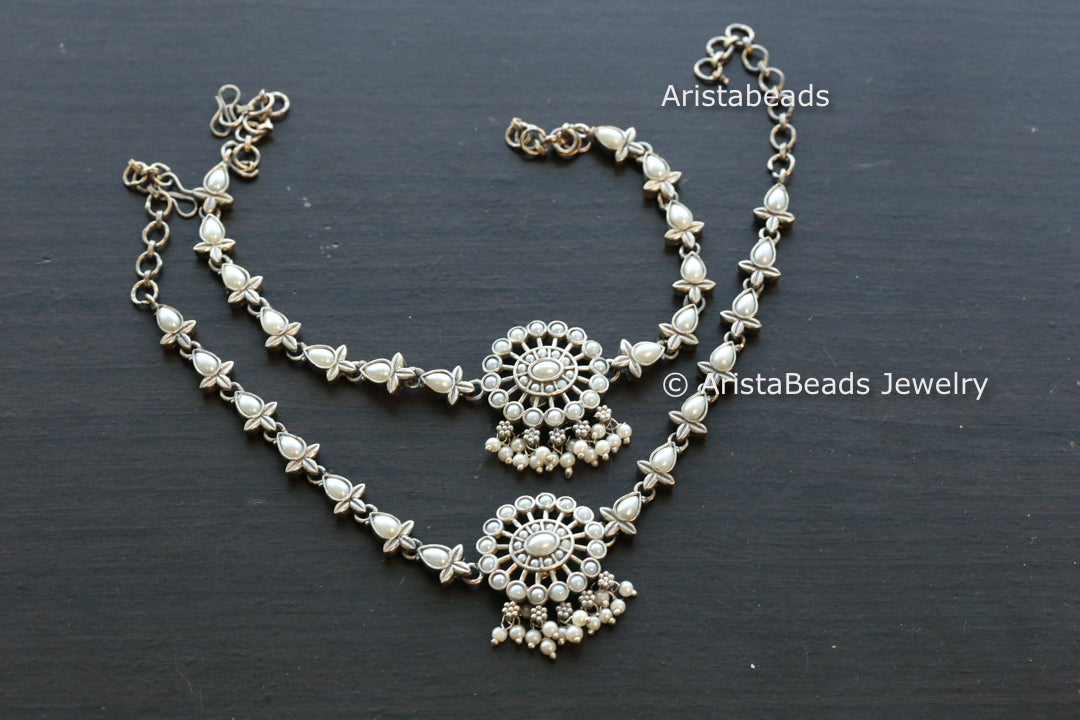 Oxidized Stone Payal/ Anklet -Pearl