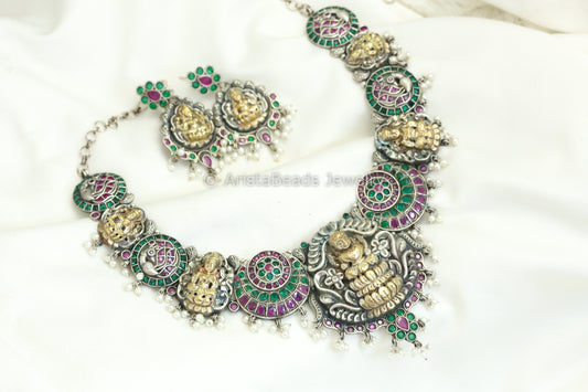 Temple Nakshi Necklace Set - Ruby Green