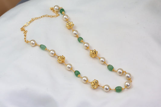 Beaded Mala with Fluorite, Pearl & Nakshi Beads