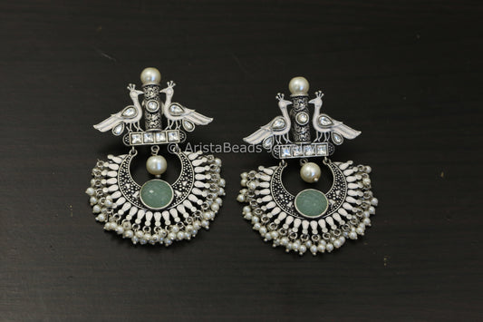 Dual Tone Kundan Enamel Earrings -Mint