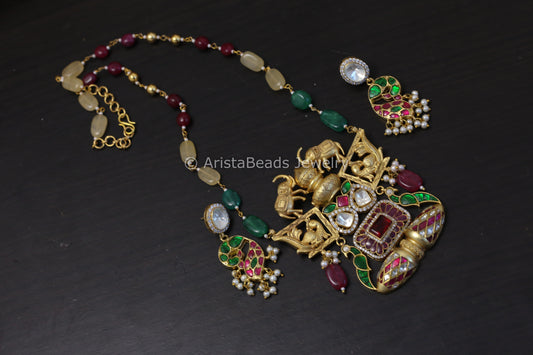 Multicolor Fusion Jadau Kundan Necklace Set