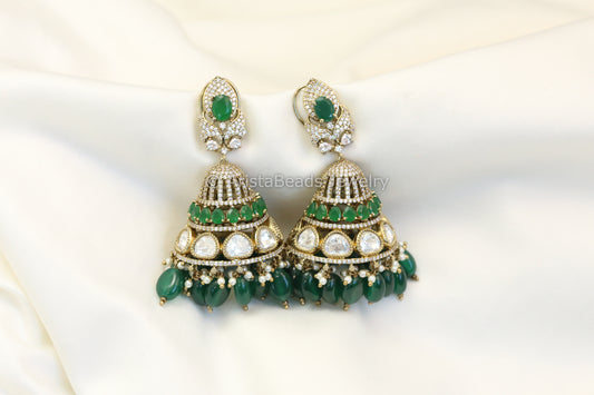 Large Victorian Emerald Kundan Polki Earrings