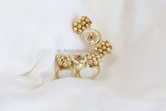 Gold Ghungroo Two Finger Adjustable Ring