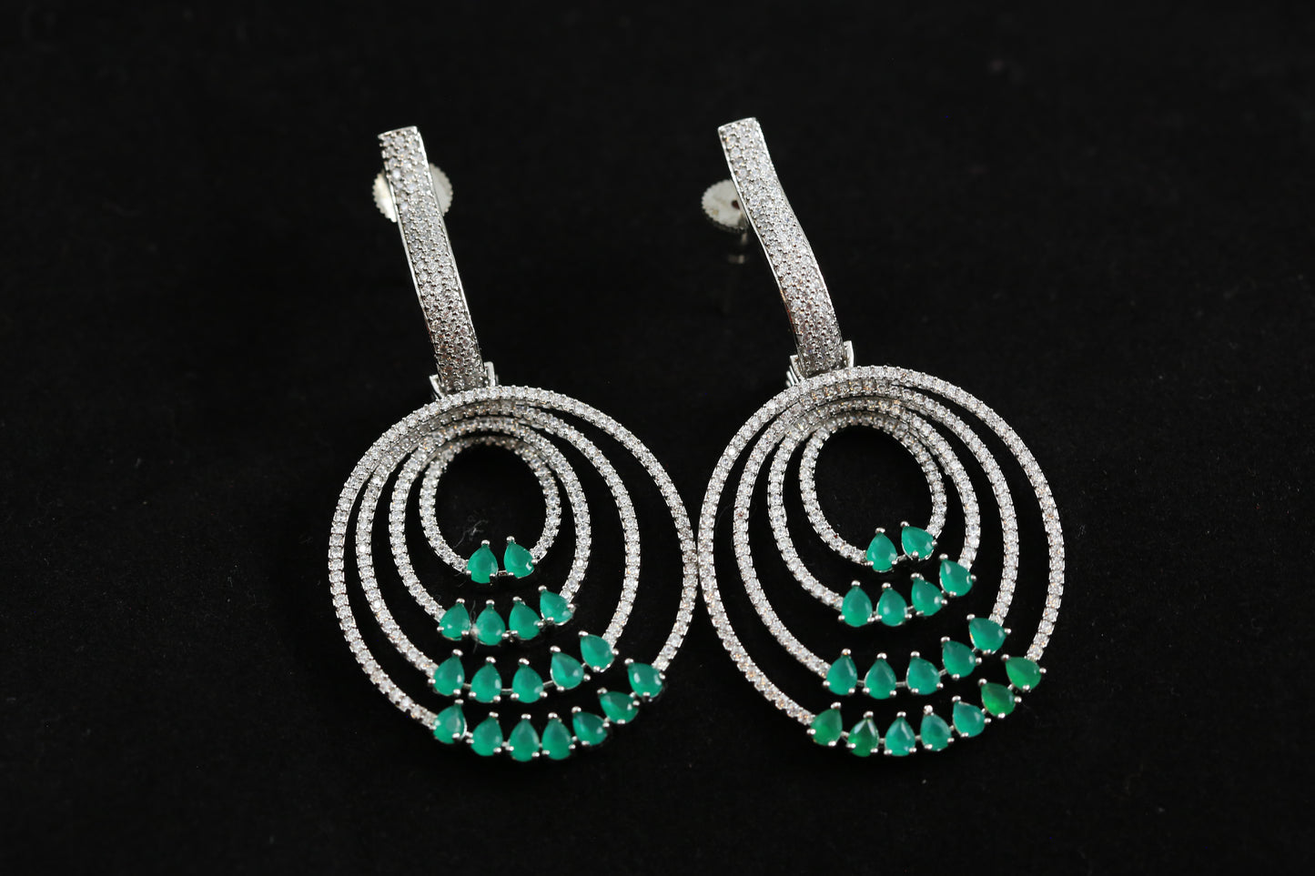 3D CZ Emerald Earrings