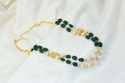 2 Strands Pearl & Green Jade Necklace