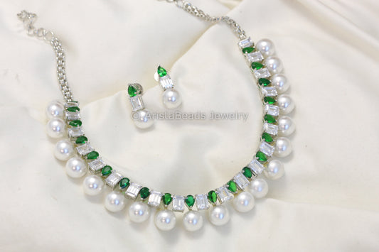 Premium Quality CZ & Pearls Necklace Set