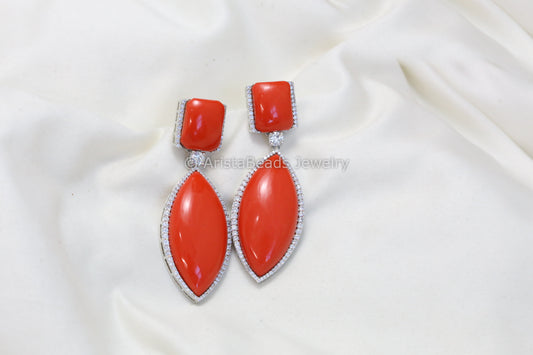 Contemporary Coral & Cz Earrings