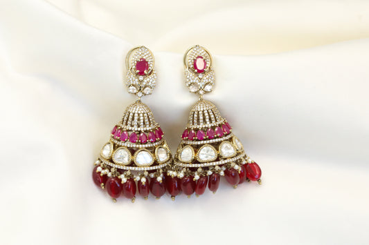 Large Victorian Ruby Kundan Polki Earrings