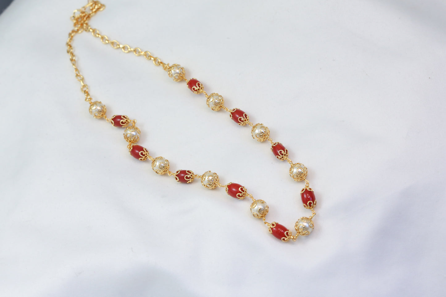 Coral & Pearl Beaded Necklace