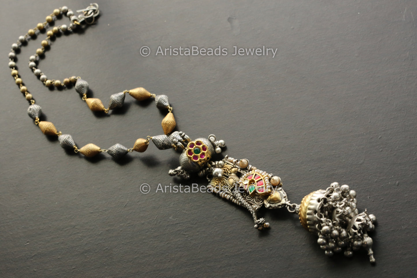 925 Sterling Silver Kundan Necklace With Jhumka Drop