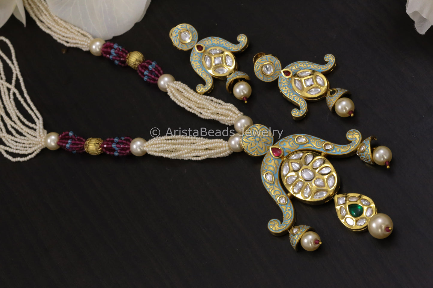 Blue Enamel Uncut Kundan Necklace Set