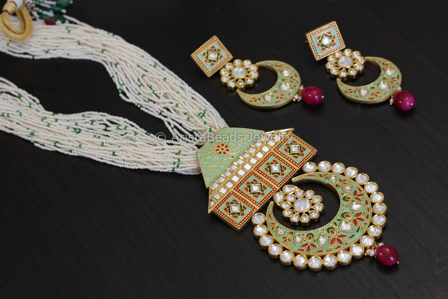Premium Quality Enamel Uncut Kundan Necklace Set