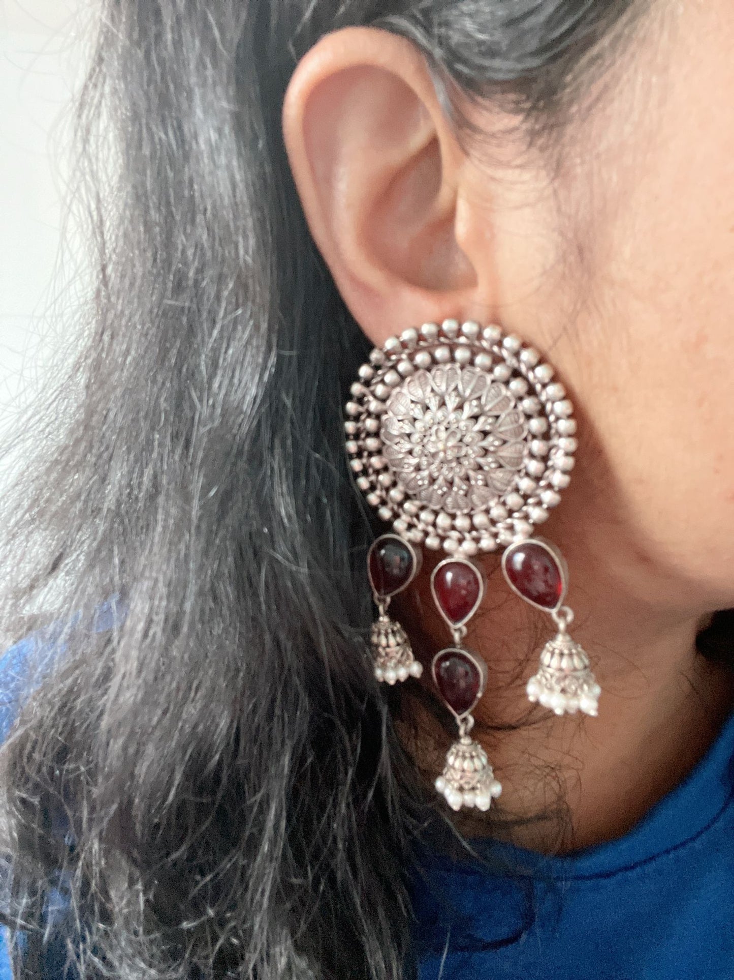 Extra Large Jhumka Earrings - Red