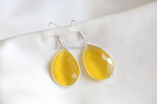 Yellow Stone Silver Earring