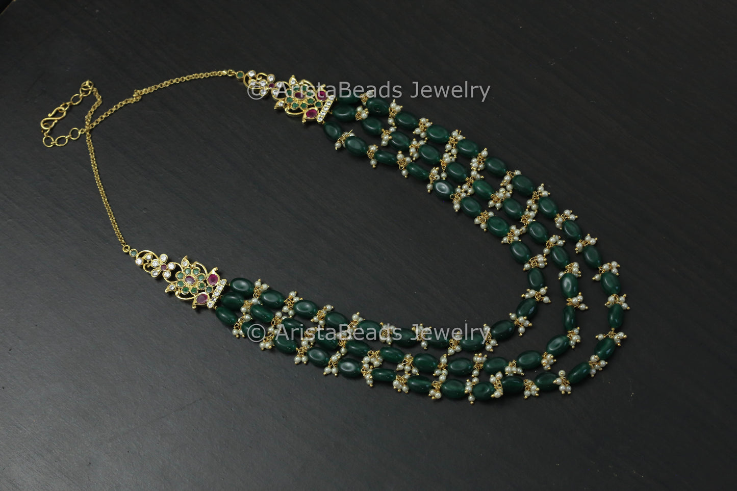 3 Strands Beaded Necklace - Green