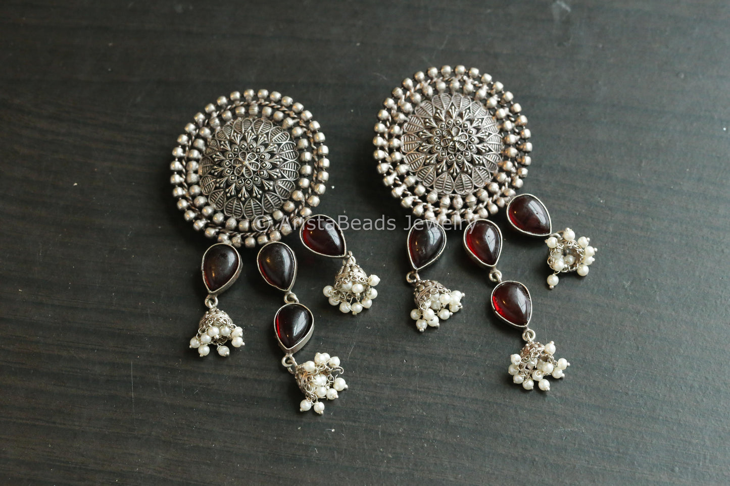 Extra Large Jhumka Earrings - Red