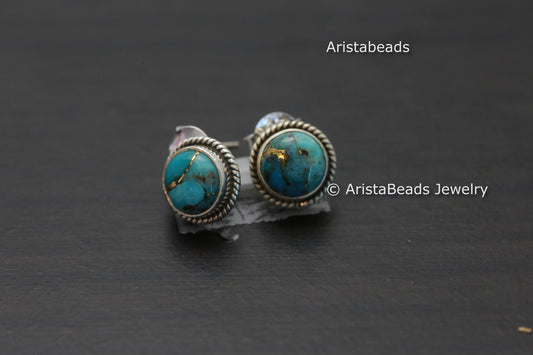 Round 925 Copper Turquoise Studs