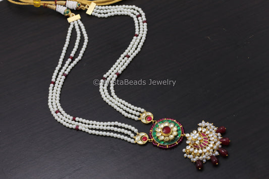 Long Pachi Kundan Pearl Necklace