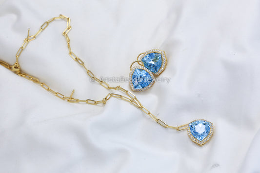 Dainty Austrian Swarovski Crystal Necklace Set - Gold