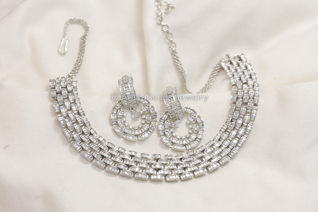 Contemporary Silver CZ Necklace Set