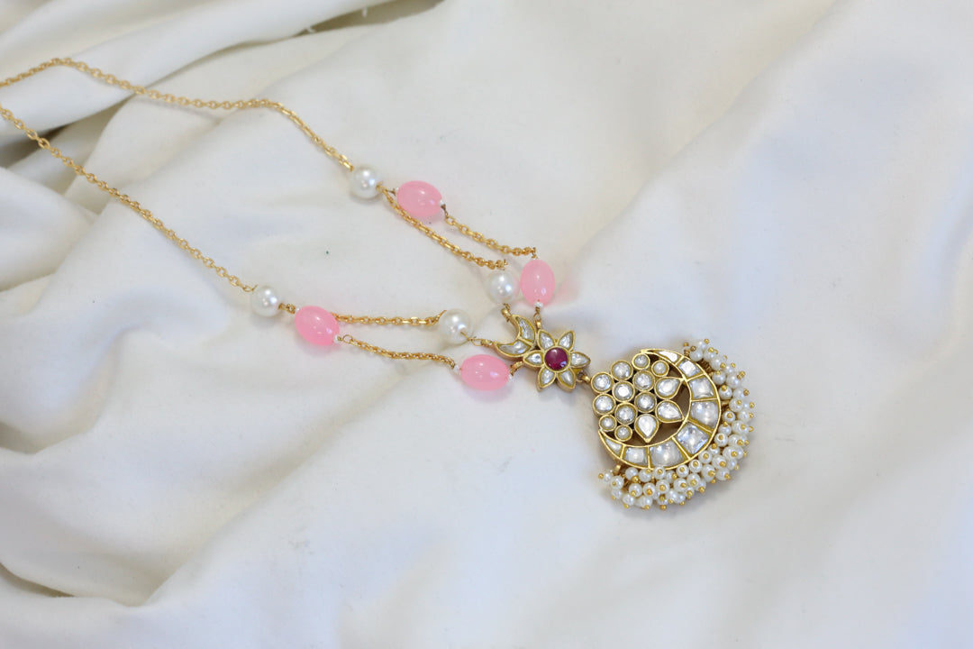 Dainty Designer Jadau Kundan Necklace - Pink