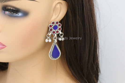 Alia Glass Earrings  -  Red & Blue