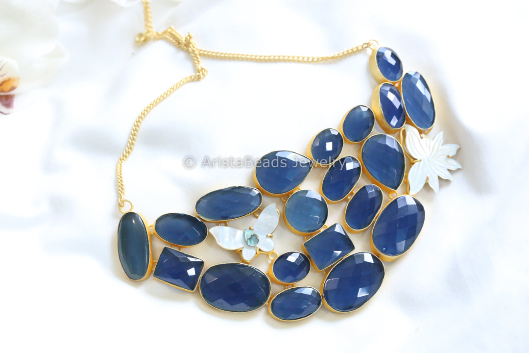 Contemporary MOP & Blue Faceted Hydro Necklace