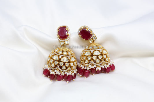 Large Real Moissanite Ruby Doublet Jhumka