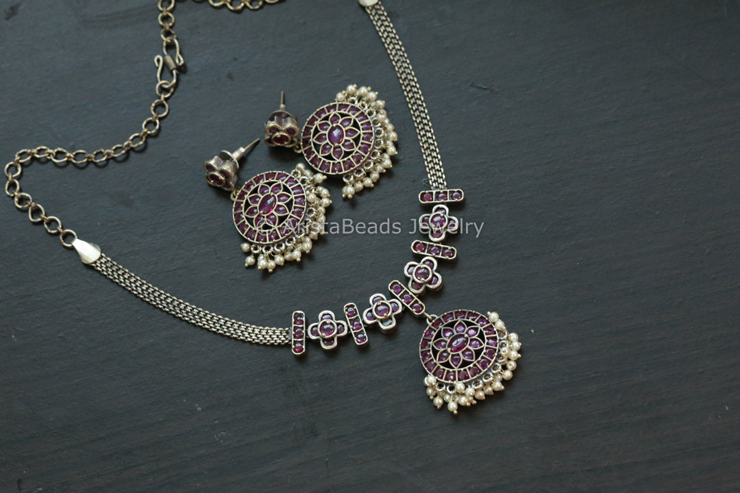Amaira Kemp Stones Necklace Set -  Ruby
