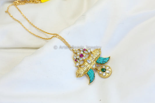 Dainty Jadau Kundan Necklace - Turquoise