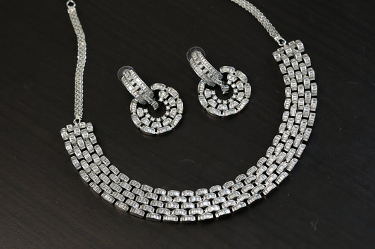 Contemporary Silver CZ Necklace Set