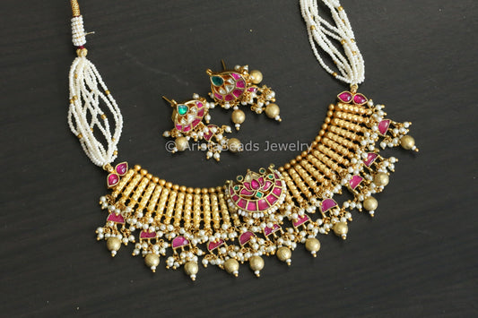 Real Gold Look Pachi Kundan Necklace Set