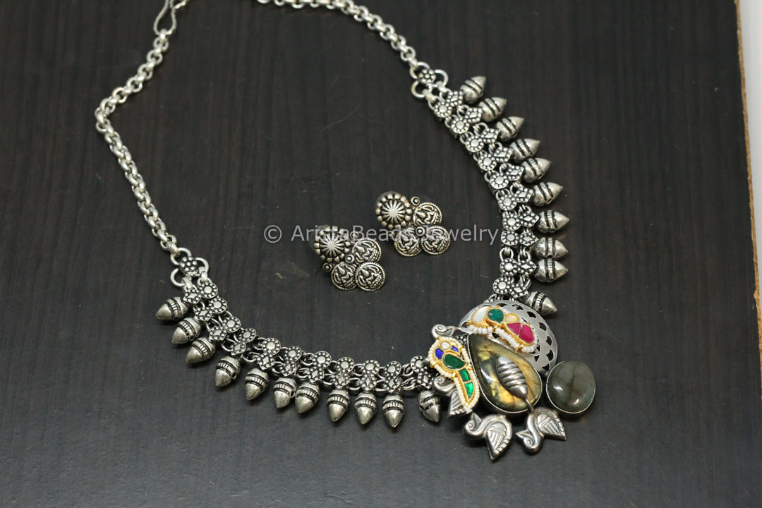 Silver Look Jadau Fusion Necklace Set - Stye 3