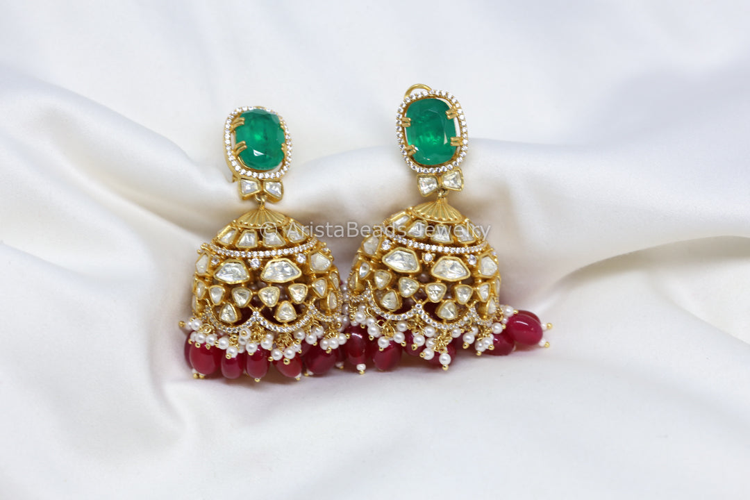 Large Real Moissanite Green Doublet Jhumka
