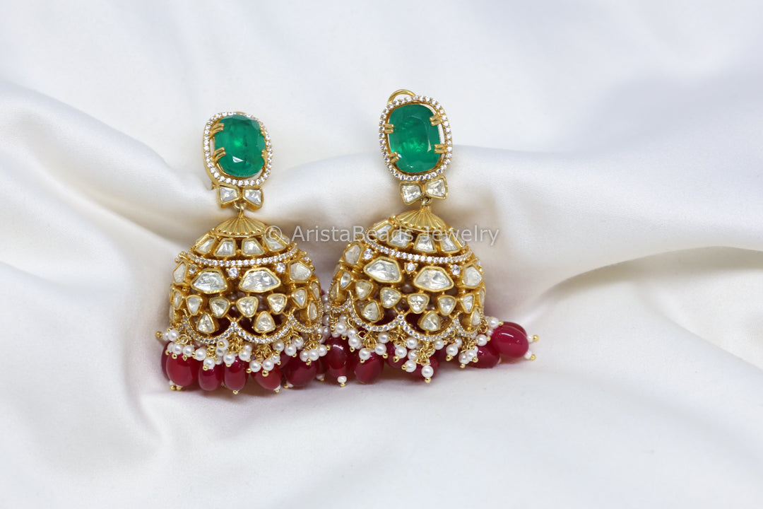 Large Real Moissanite Green Doublet Jhumka