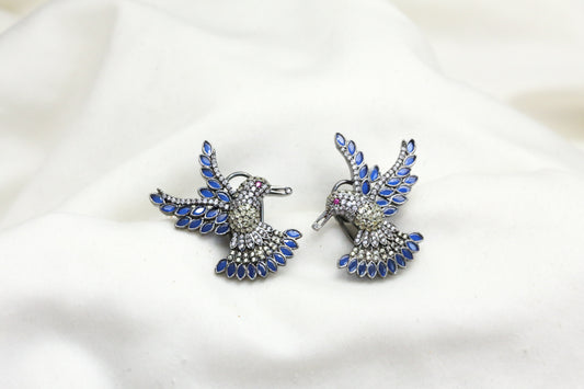 Pave Setting CZ Bird Earrings - Blue