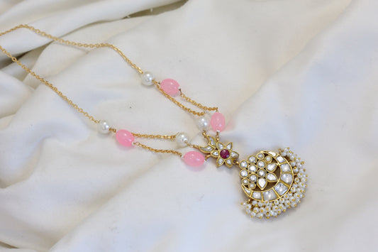 Dainty Designer Jadau Kundan Necklace - Pink
