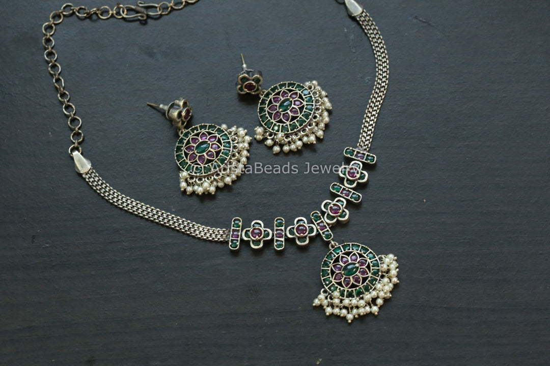 Amaira Kemp Stones Necklace Set -  Green Ruby