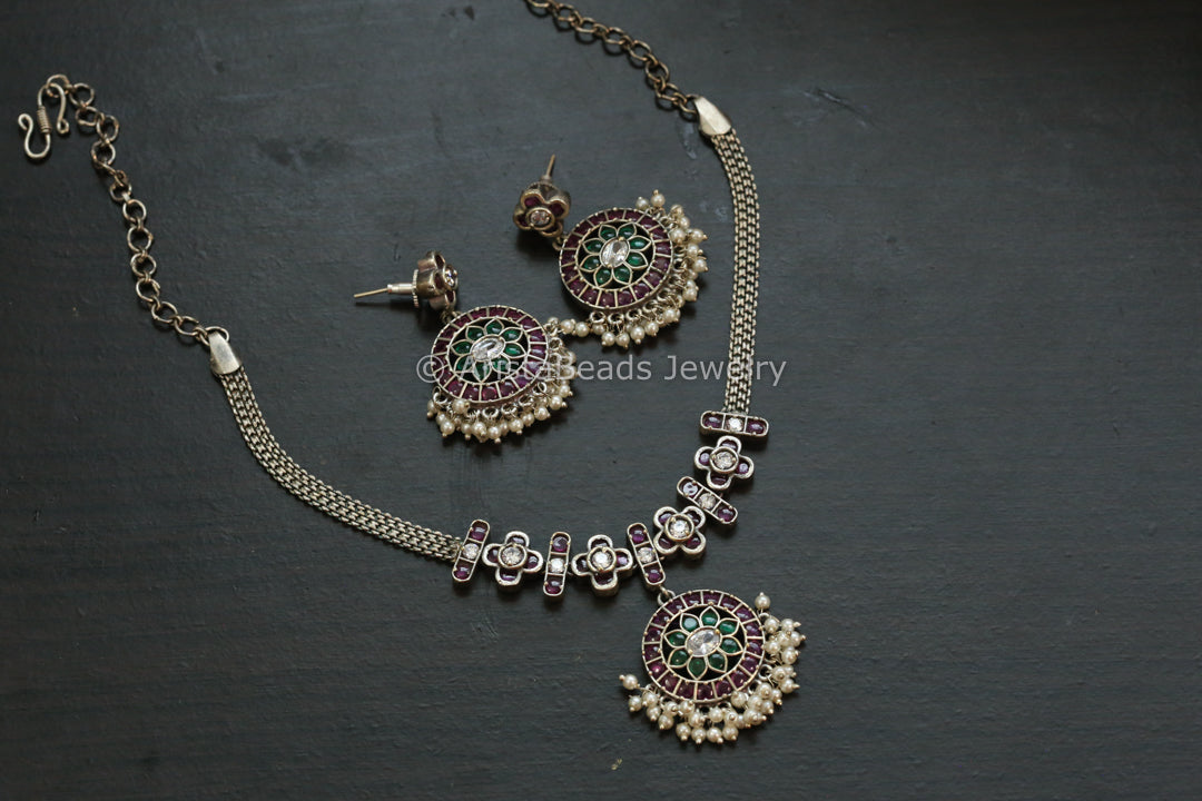 Amaira Kemp Stones Necklace Set - Ruby Green