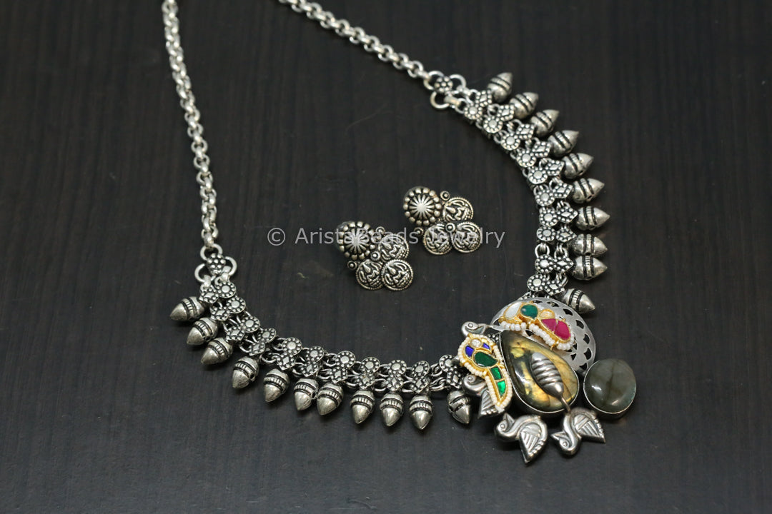 Silver Look Jadau Fusion Necklace Set - Stye 3