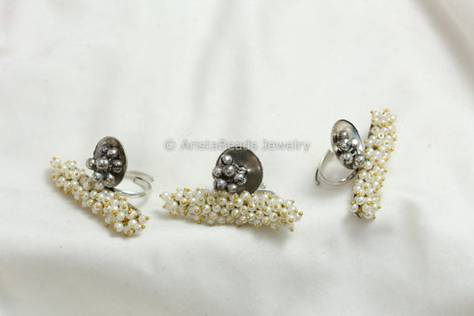 Oxidized Pearl Ghungroo Adjustable Ring