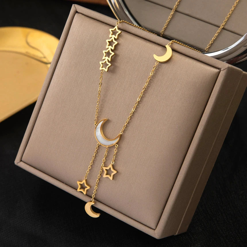 MOP Dainty Chain Moon Necklace