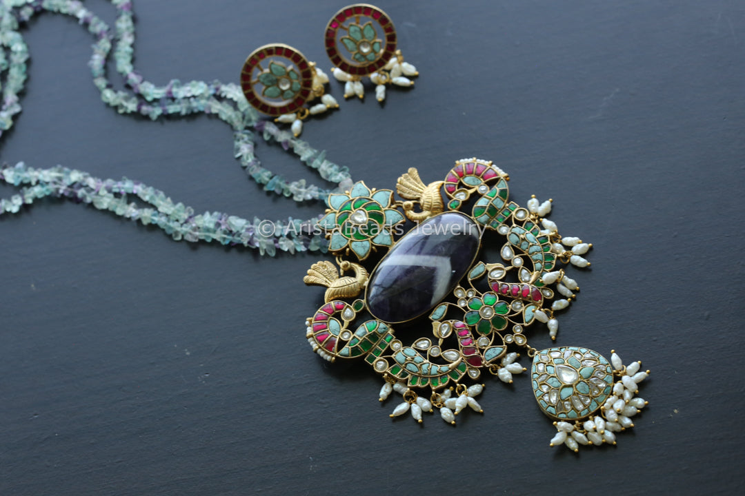 Jadau Kundan Fusion Necklace - Style 4 (Amethyst Stone)
