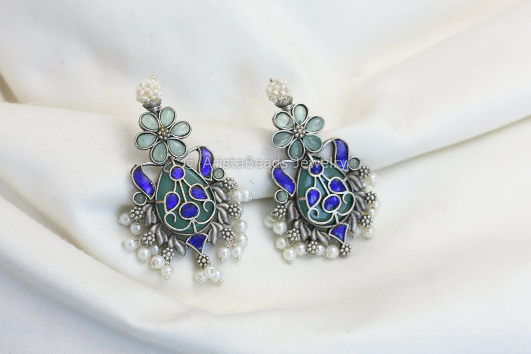 Silver Look Alike Earrings -Blue Mint