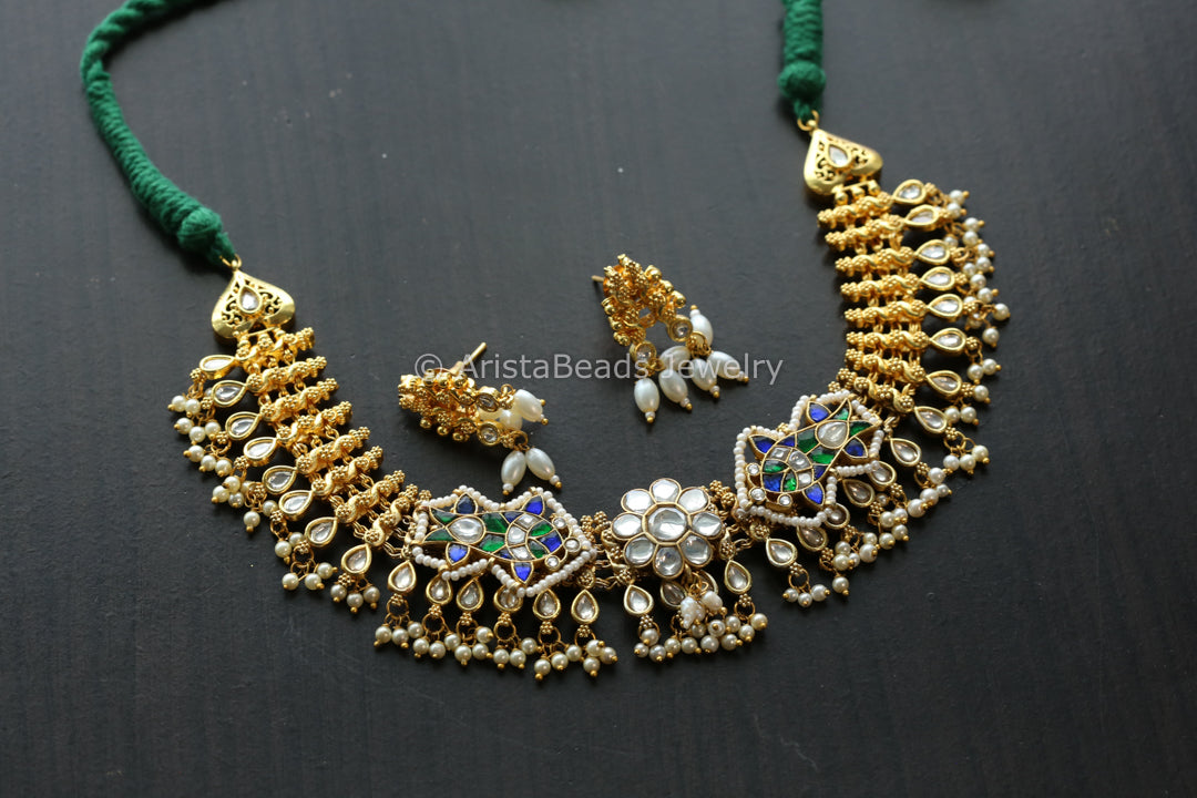Gold Fusion Jadau Kundan Necklace Set